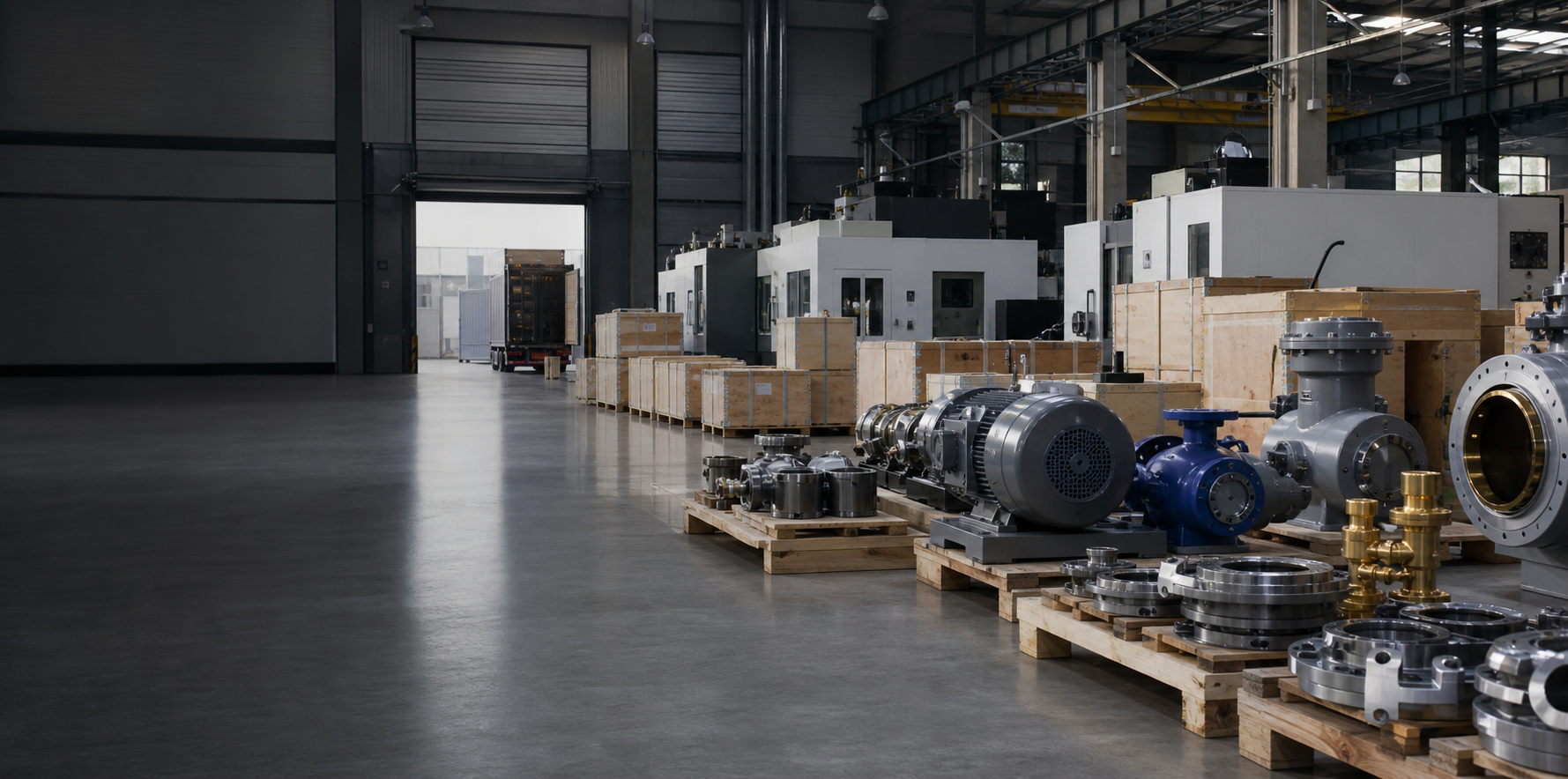 Industrial goods prepared in a clean warehouse for overseas B2B sourcing