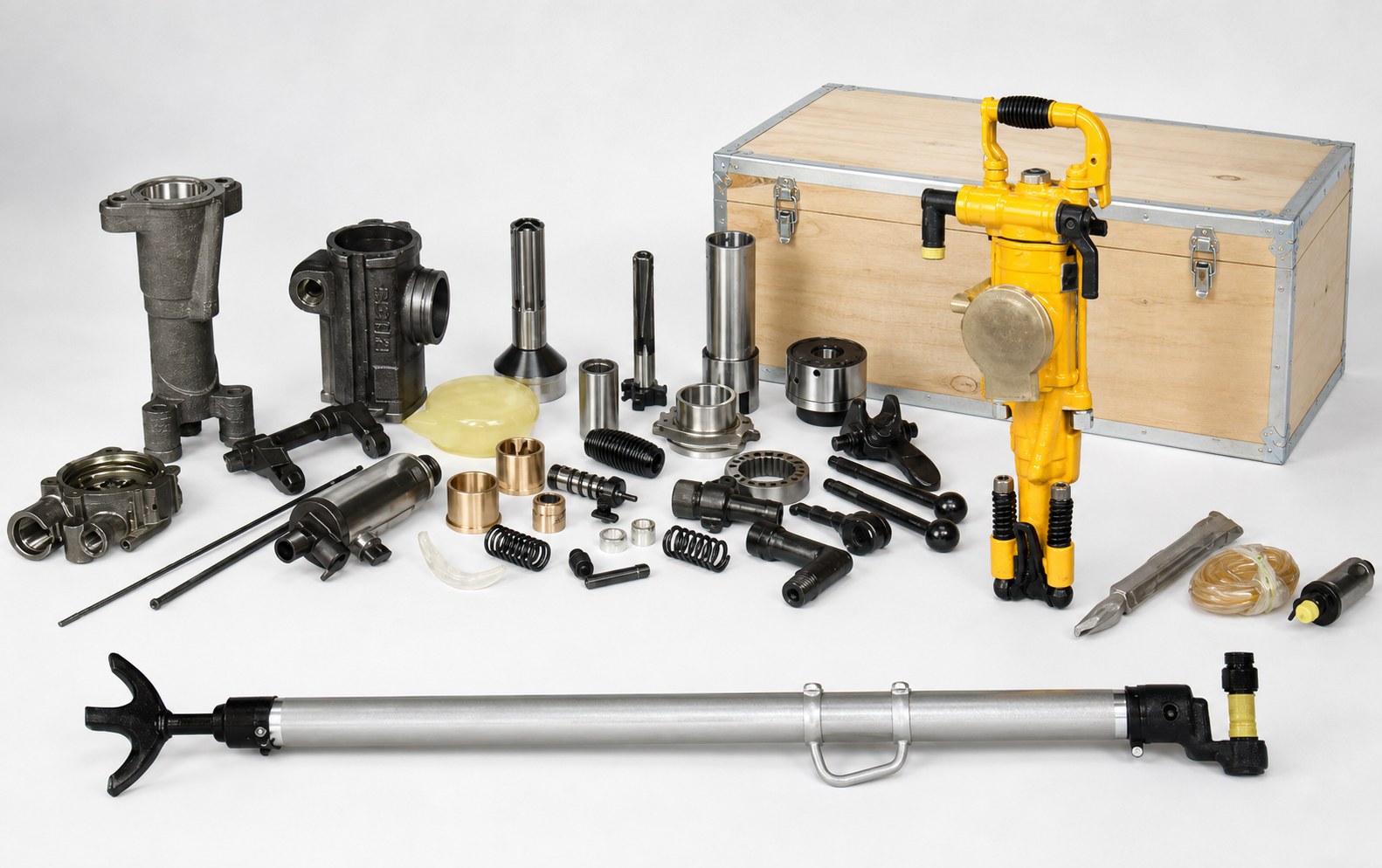 YT28 pneumatic air-leg rock drill kit with spare parts and export crate